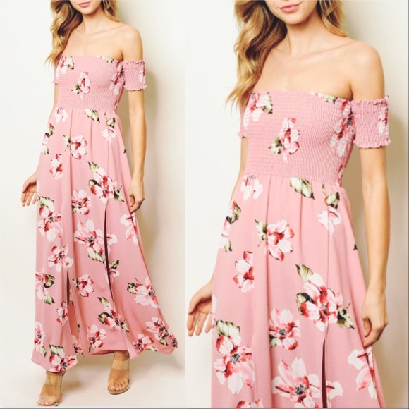 MODA ME COUTURE Dresses & Skirts - DRESS MAXI FLORAL PINK FLORAL DRESS